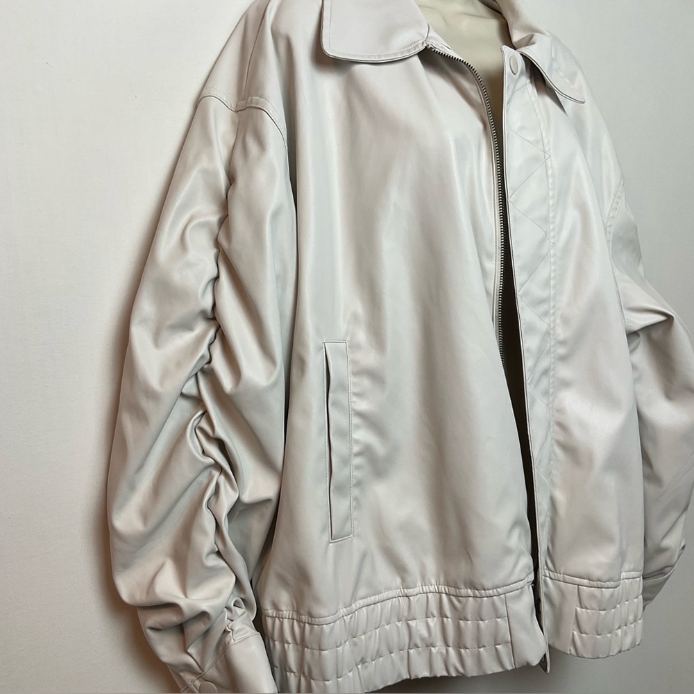 Buttery Soft Light Neutral Vegan Leather Bomber Jacket 2XL